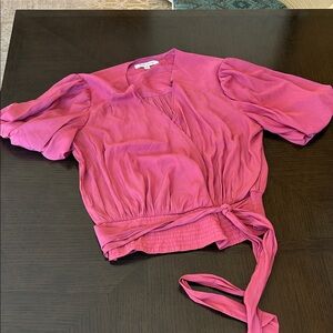 Rose & Olive Magenta Puff Sleeve Wrap Blouse